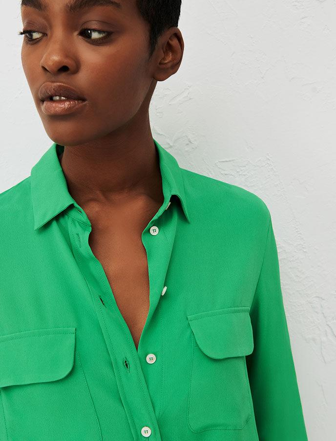 Silk green hot sale shirt